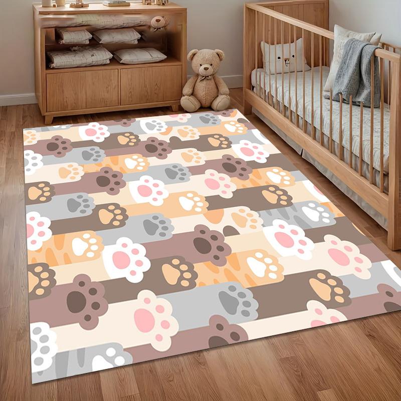Non-Slip Carpet Pastel Paw Print Area Rug Non-Slip Washable Carpets for Living Room Decoration Home Washroom Floor Mat Gift Rugs