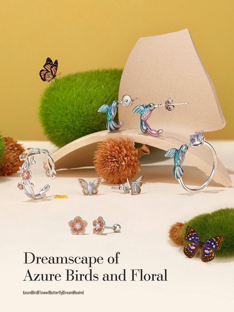 Silver Gradient Oil Drop Butterfly Earrings, S925 Sterling Silver Fashion Jewelry