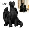 Fein geschnitzte Statuen für das Schlafzimmer 3D-gedruckte sitzende schwarze Drachenstatue, Fantasy-Westfigur, stilvolle Innendekorationen Gotisches Dekor