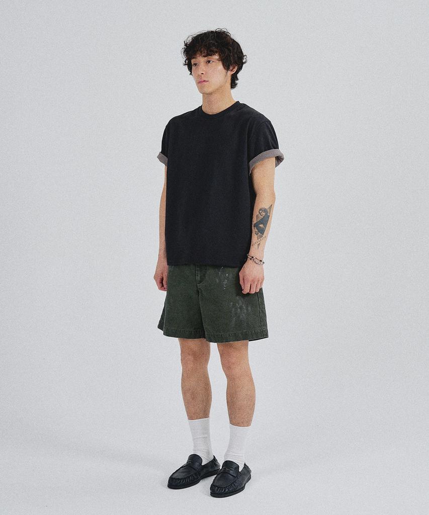 SLOWACID Sa Refined Flip-Cuff Semi-Crop Tee [Black]