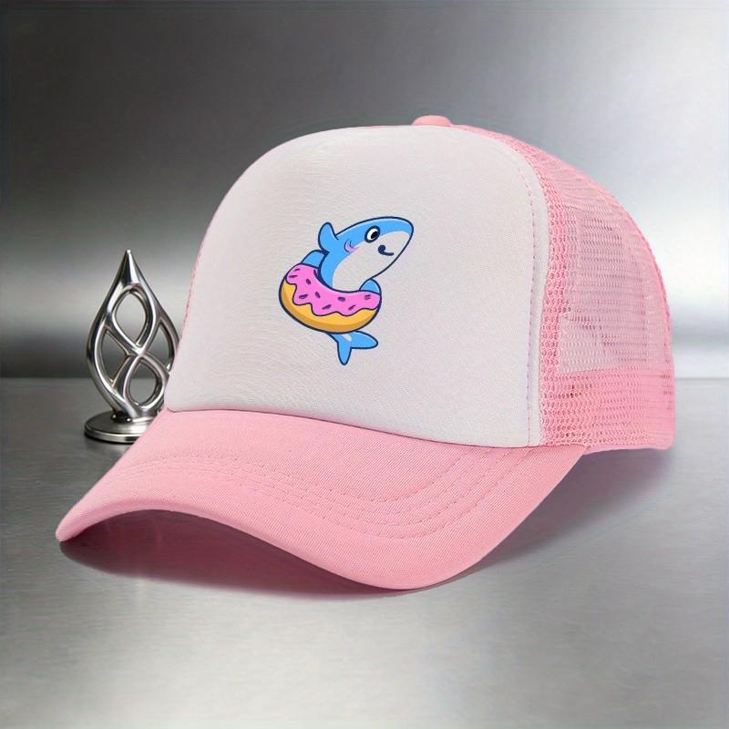 Shark Donut Print Trucker Hat Breathable Mesh Baseball Cap Casual Adjustable Summer Hat