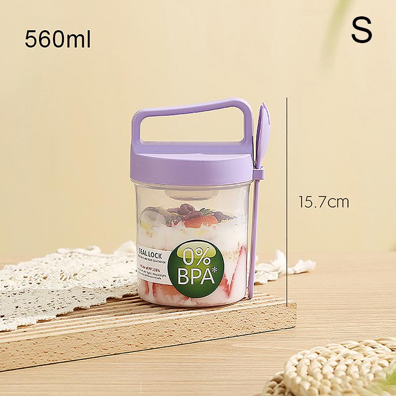 

Breakfast Fruit Oat Yogurt Salad Cup With Lid And Spoon Food Seal Storage Bento Box Fitness Fat-Reduced Taper Bowl purple small