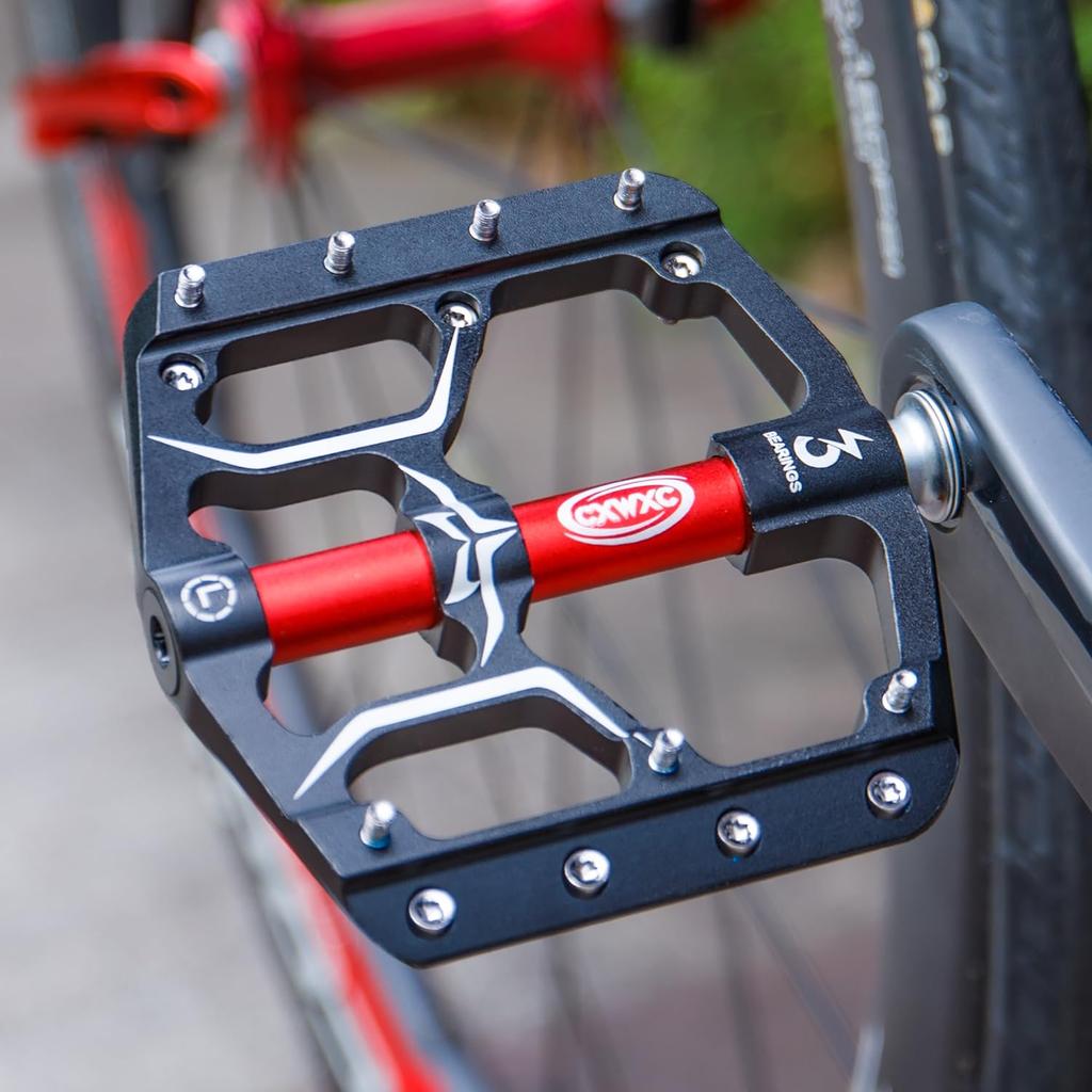 CXWXC Bicycle Pedals Flat Pedals Triple Shielded Bearings Inch Aluminum with Pins for Road Cross Left and Right Black 9/16 Anti-Slip Bikes, Bikes,