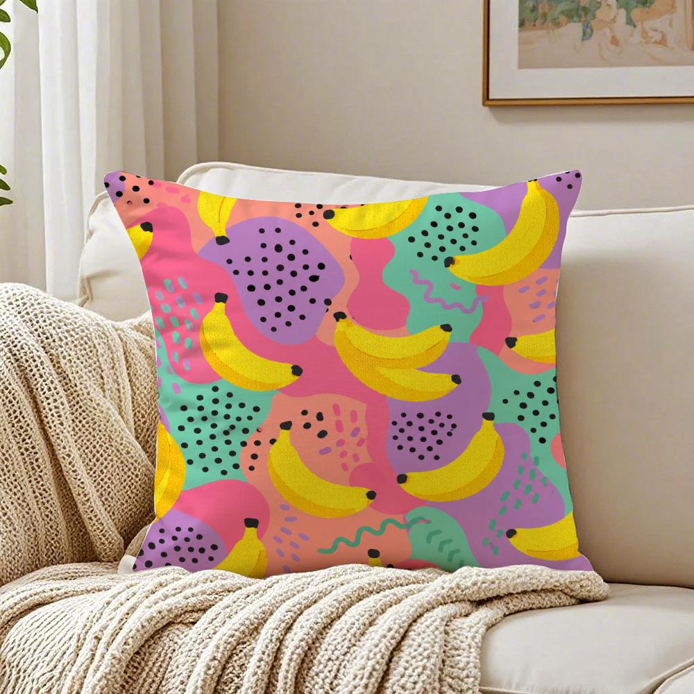 Banana Pop Art Pillow Case Double-Sided Plush Sofa Cushion Covers Organic Breathable Invisible Zipper