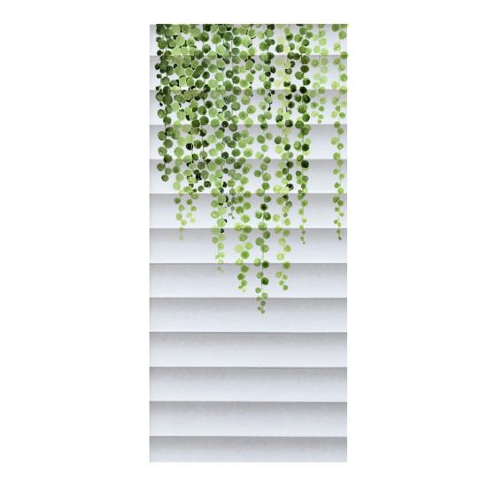 Reeded Glass Privacy Window Film Non Adhesive Frosted Sun Blocking Glass Cling Hanging Green Plants Decorative Sticker for Bathroom B