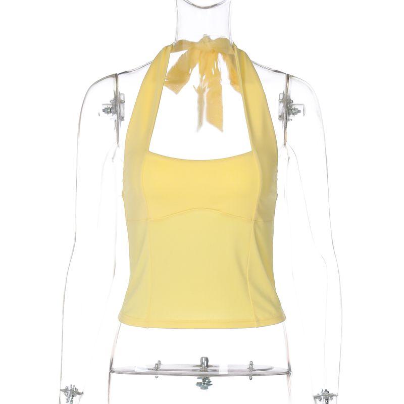 

Gusty Pure Desire Sexy Halter Spaghetti Straps Vest Female 2025 Summer Fashion Wind Drag Sister All-Match Backless Tops Tide Yellow S