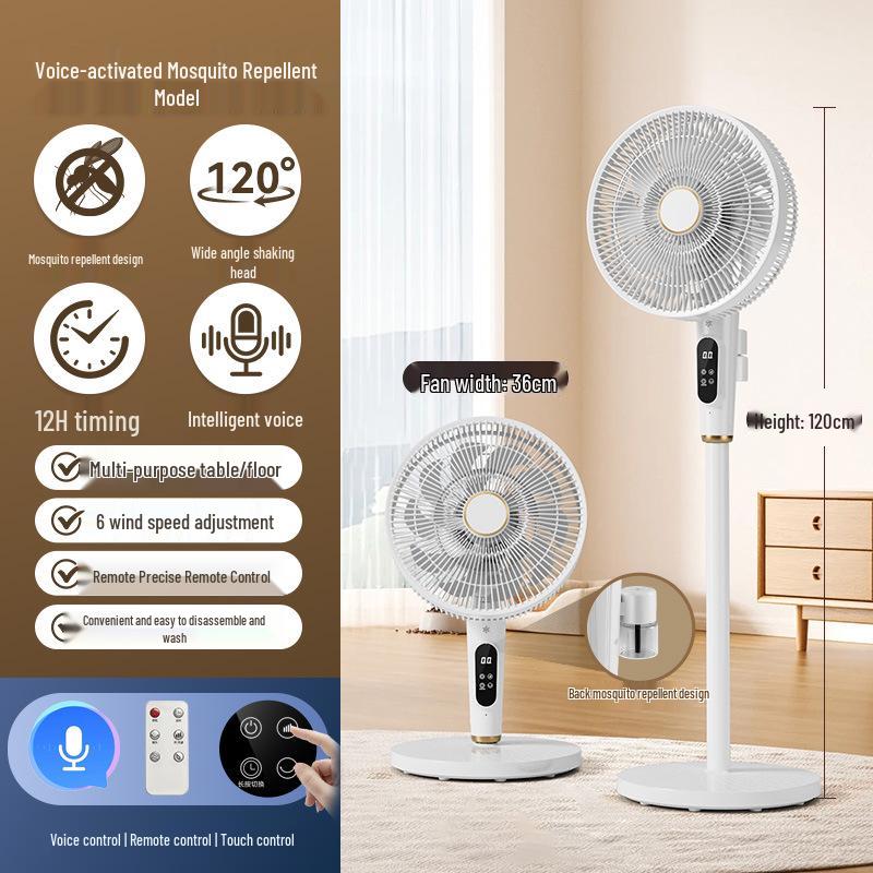 Smart Voice-Controlled Oscillating Electric Fan with Air Circulation, Natural Wind, and Mosquito Repellent for Dormitories. Factory Direct Pure Copper Motor