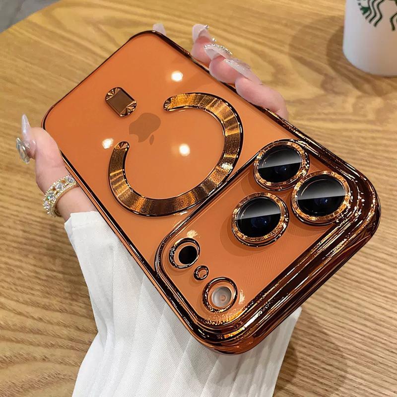 Luxury Electroplated Magnetic iPhone Case, Transparent Camera Lens Protection Cover