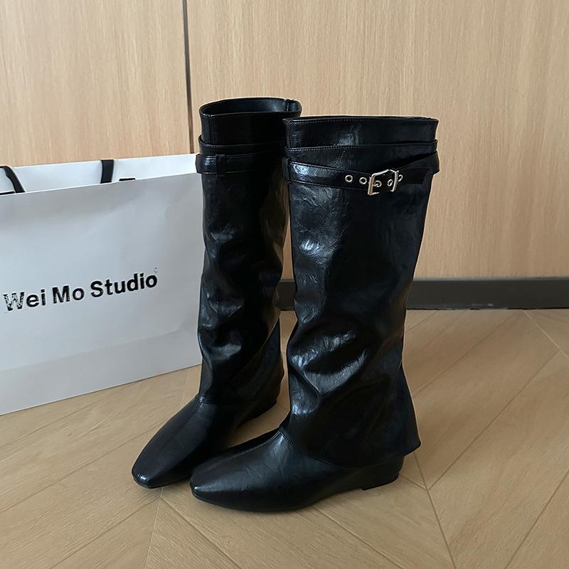 Pointed Knight Boots Women's Autumn and Winter Skinny Suede Boots Fold Boots Long Boots High Boots