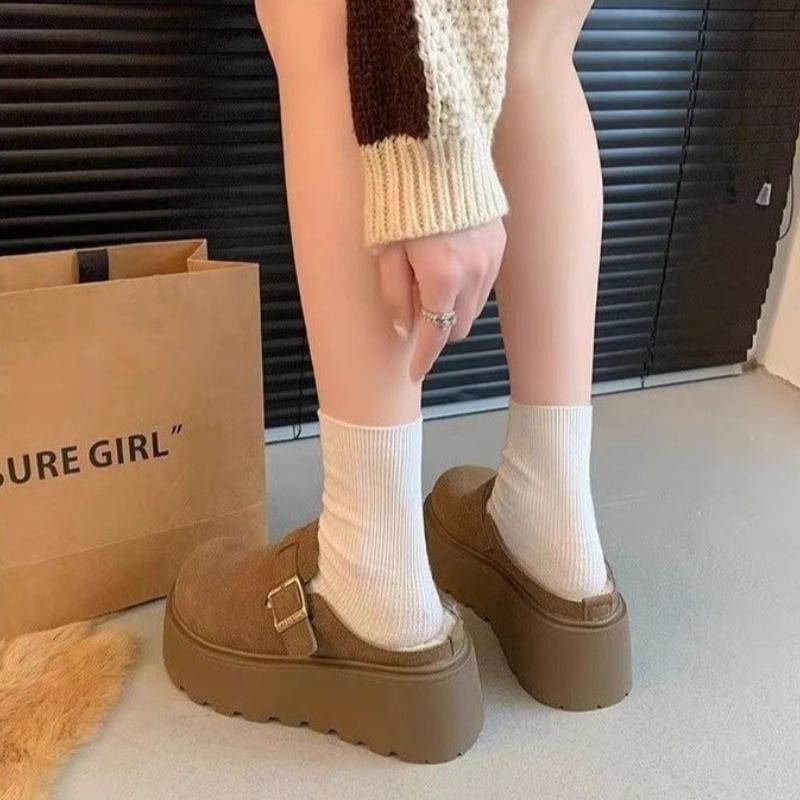 Fashion Women Shoes Keep Warm Winter Flat Closed Toe Thick Soled Slippers for Women Outdoor Casual Women Flat Slippers Zapatos De Mujer