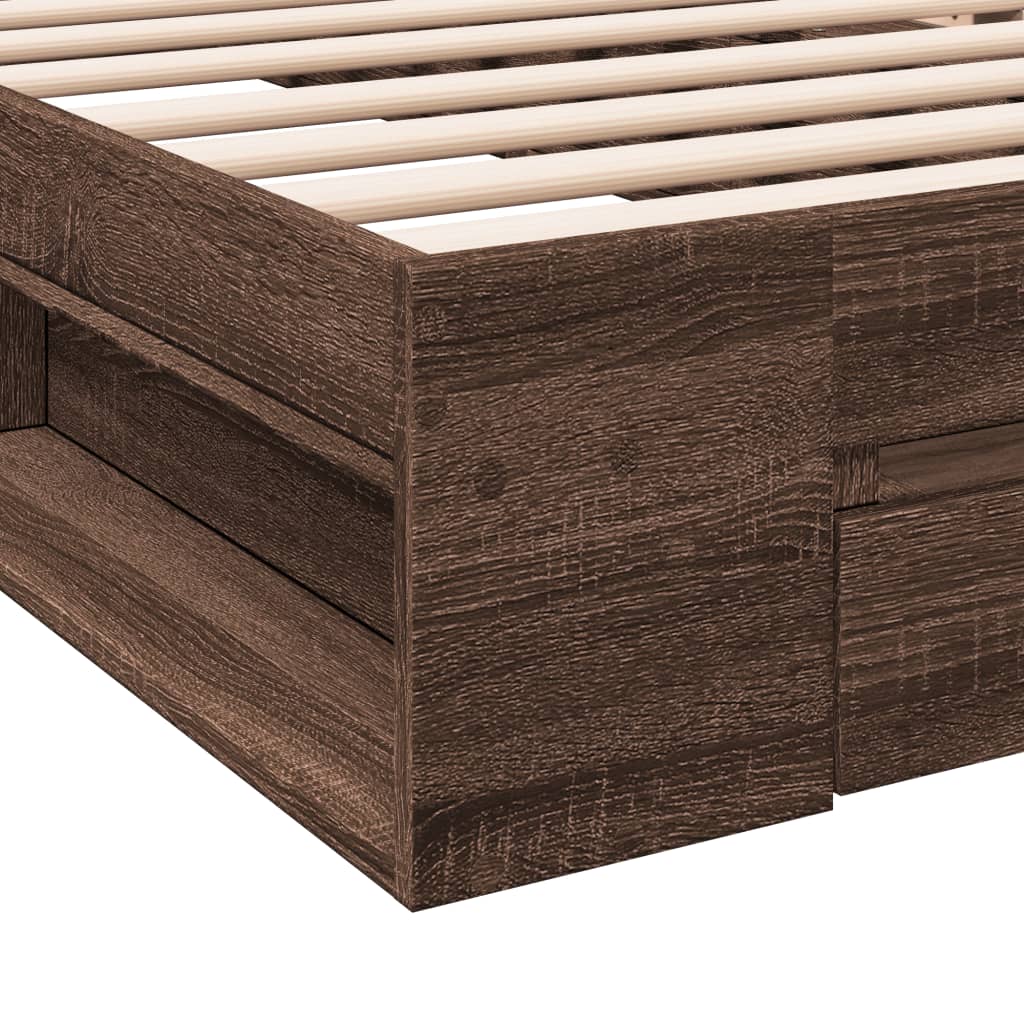 Bed Frame with Drawer Brown Oak Effect 75 X 190 Cm Engineered Wood