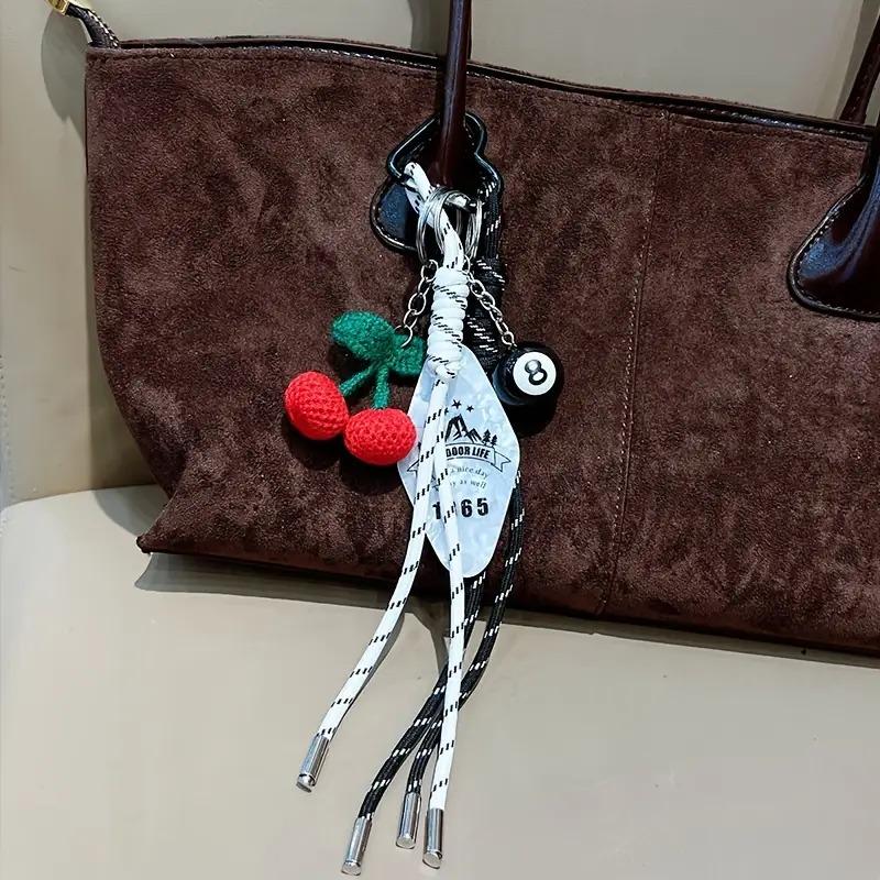 

Fashion Beads Braid Rope Keychain Billiards Delicate Car Keyring Baseball Polyester Bag Cherry Pendant Lady Вишня
