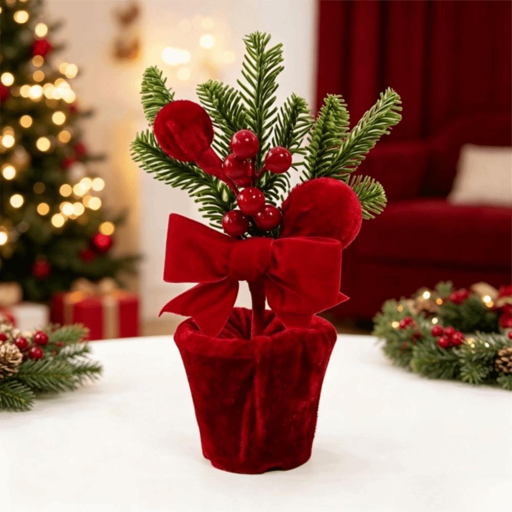 Miniature Christmas Table Decoration Fabric Mini Potted Christmas Tree Holiday Display