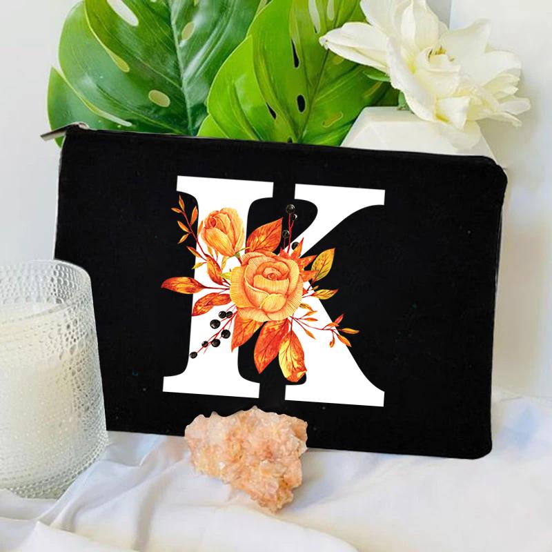 26 Floral Alphabet A-Z Makeup Bag Purse Party Lipstick Cosmetic Bags Fashion Letters Women's Outdoor Travel Toiletry Pouchs