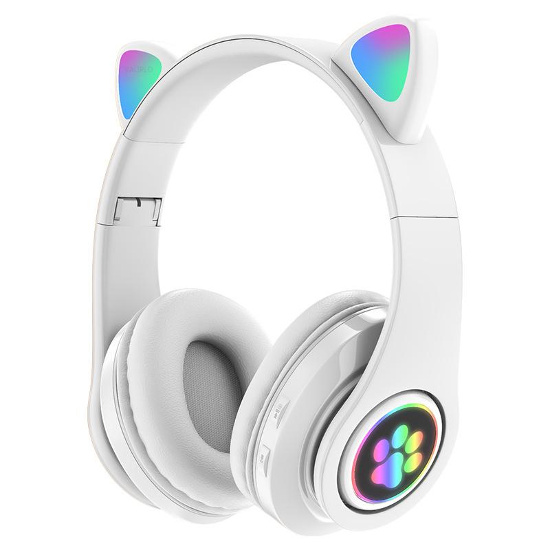 Regalo Per Bambini Natale Cuffie Bluetooth Per Bambini Con Orecchie Di Gatto LED - Wireless Pieghevoli Con Microfono - Rosa Cuffie Orecchie Gatto LED