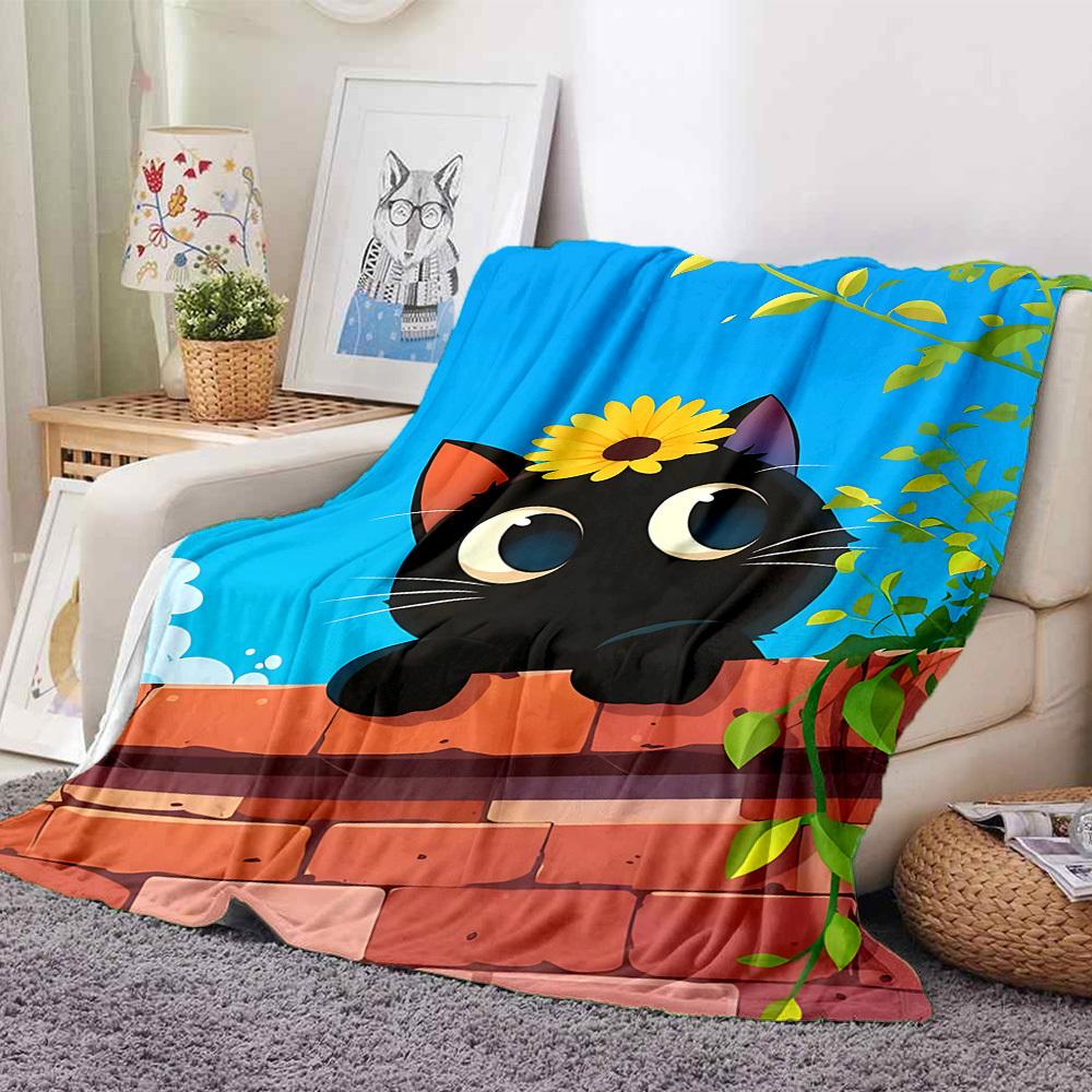 1pc Cat Flower Lightweight Flannel Blanket, Comfortable and Warm Blanket, for Office and Camping Sofa Bed003