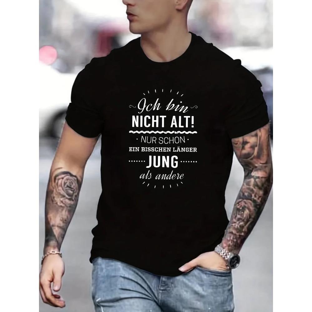 Trendy German Slogan Pattern Print Men's T-Shirt Graphic Tee Men's Summer Clothes Cotton Men's Outfits Oversized Casual Tshirts
