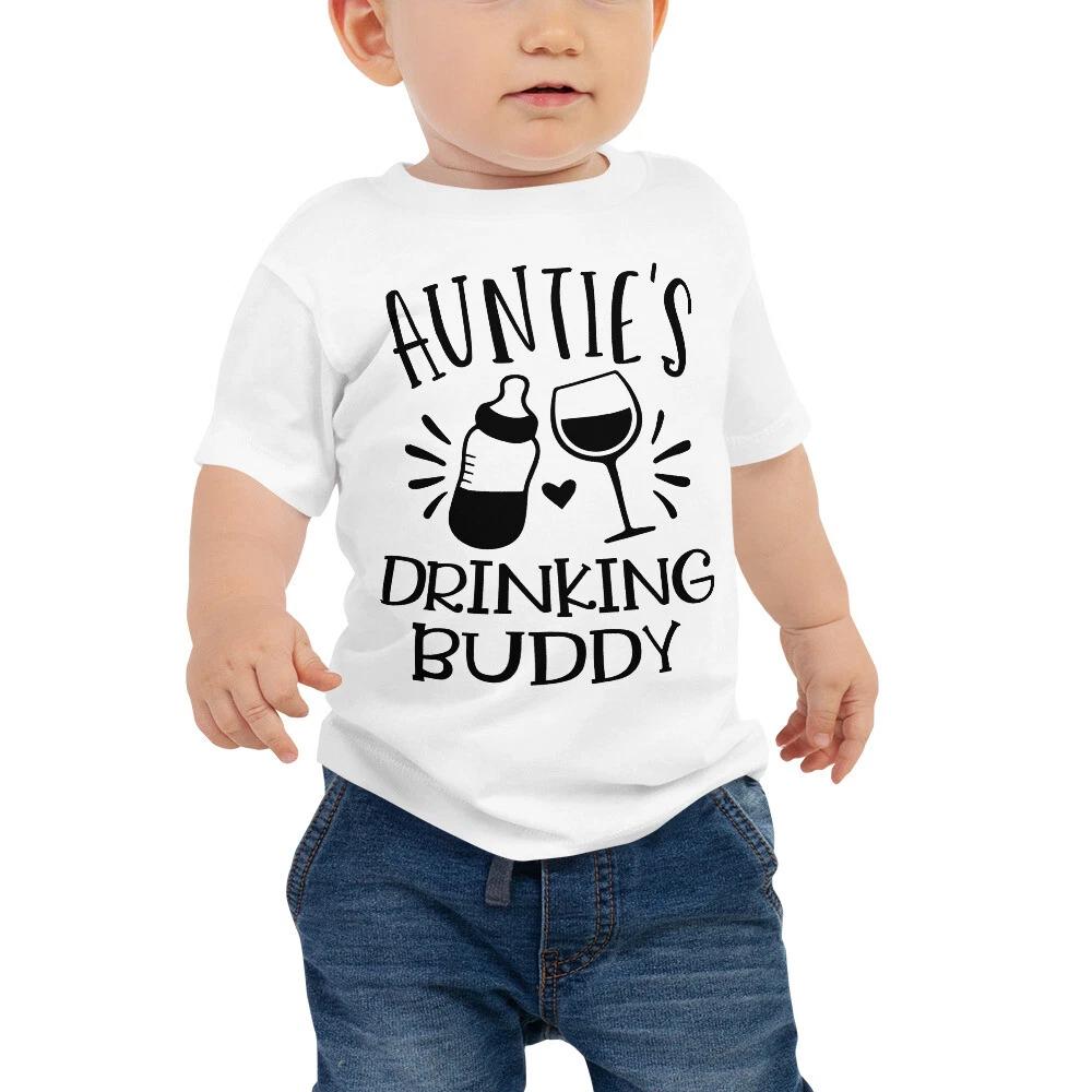 Auntie s Drinking Buddy Tee Aunt is Best Cute Funny Clothes Baby Girl Boy Shirt S