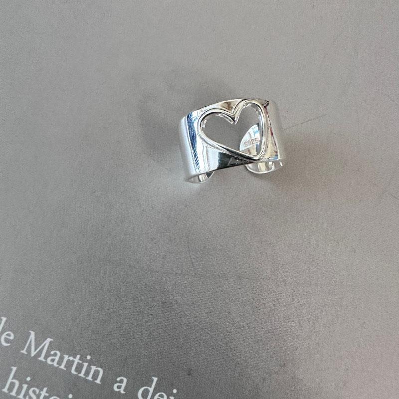 BF CLUB Silver Color Heart Hollow Rings for Women men Fashion Geometric Handmade Irregular Vintage Ring Party Christmas Gift