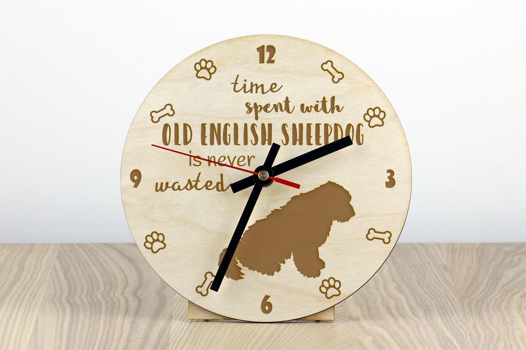Old English Sheepdog - clock with dog, wooden clock with engraving, personalised clock by Art-Dog