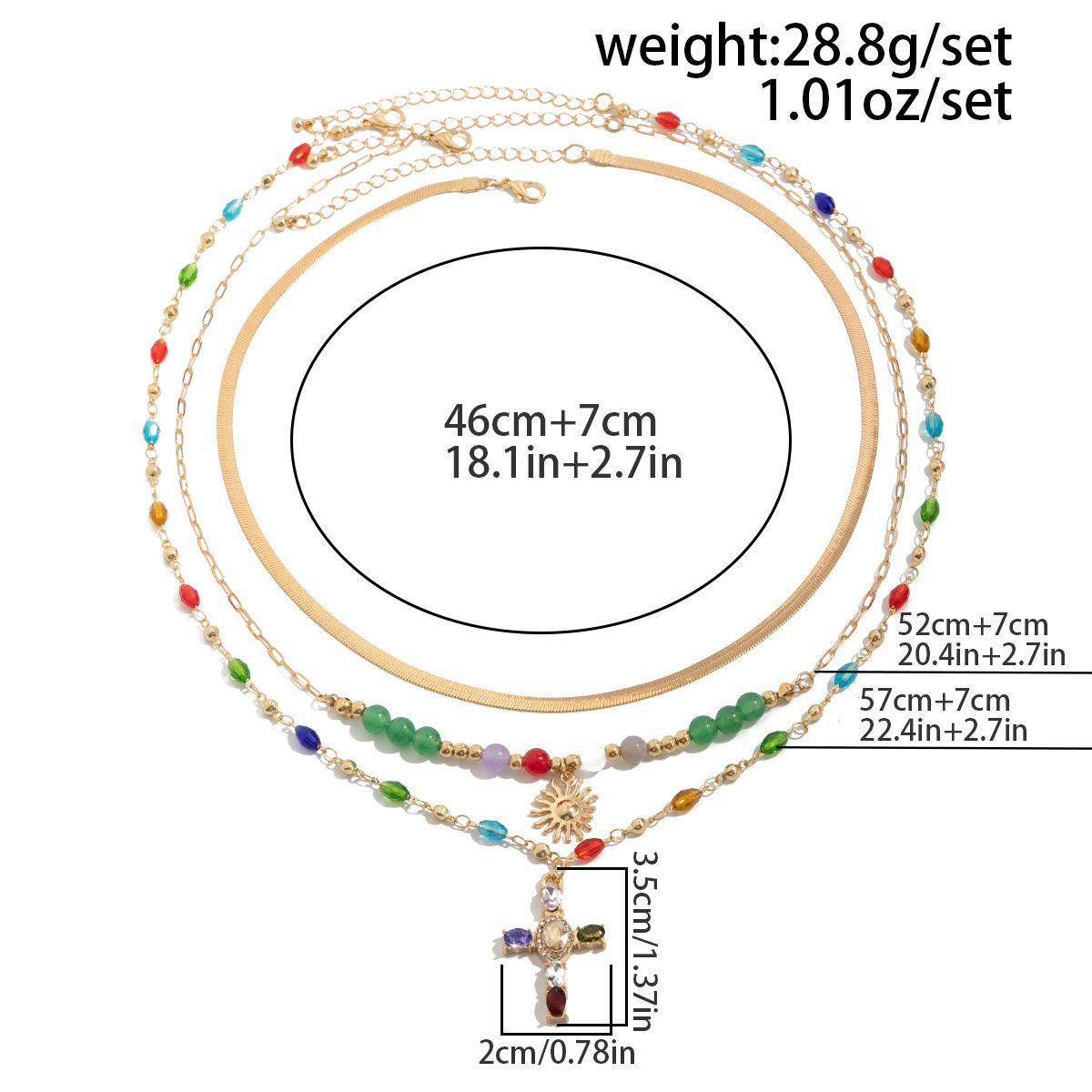 Colorful Crystal Necklace for Men, Trendy Hip-Hop Personality Cross Pendant Clavicle Chain for Men Gold-06533