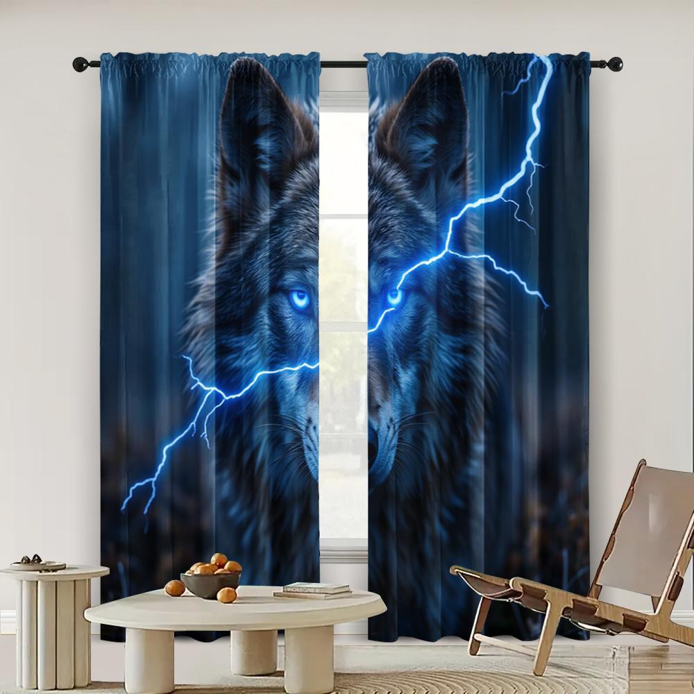 

2 шт., Занавеска Ретро Волк Универсальная 100% полиэстер, Без электричества Использование для вечеринки по случаю дня рождения для гостиной, уличный декор 29x65in(75x166cm)