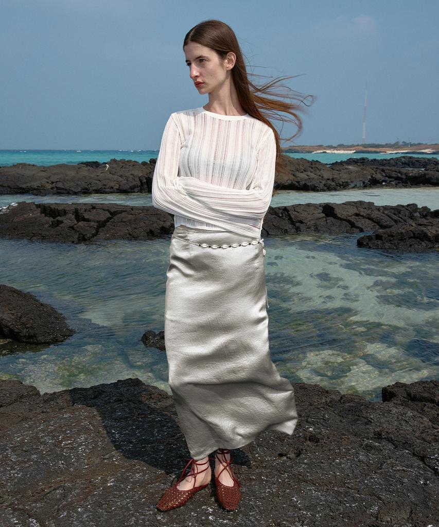 EN OR Metallic Silver Maxi Skirt - Gray