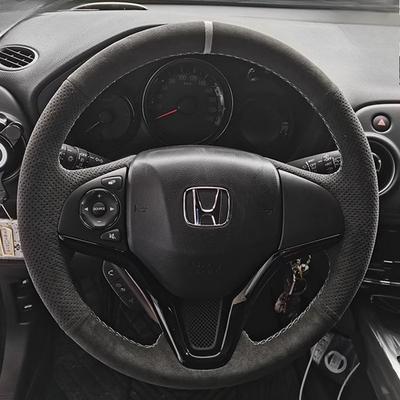 For Honda Fit City Jazz HRV HR-V 2016 Vezel 2015-2017 Hand-stitched Non-slip Wear Resistant Suede Car Steering Wheel Cover