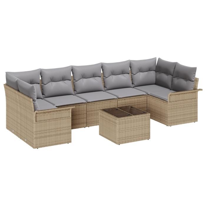 VidaXL Set de canapé de jardin 8 pièces avec coussins Beige Rotin Poly 3345280