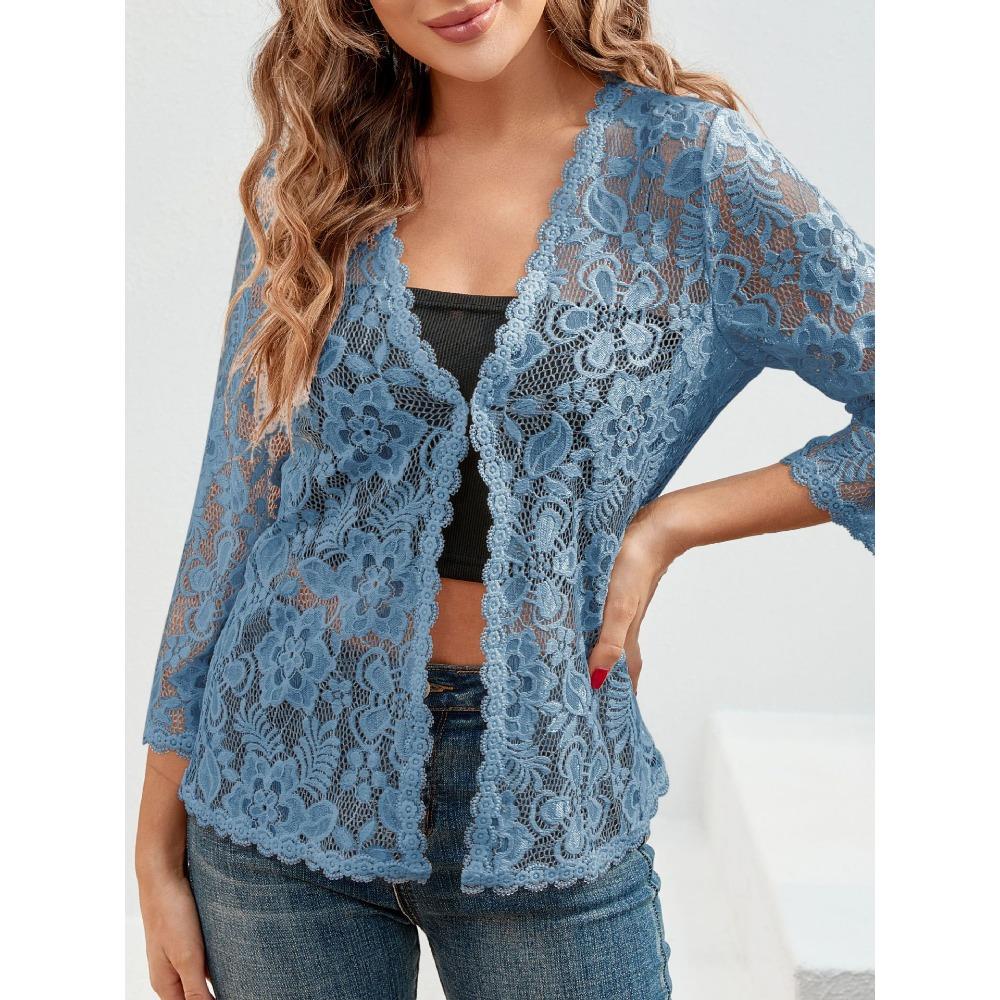 New Loose and Versatile Plus-size Sun-protective Lace Top with A Cut-out See-through Cardigan