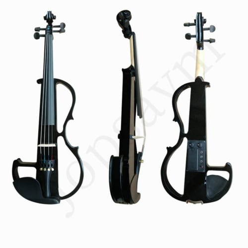 Jopsavm Full-Size Violin Set, Solid Wood Electric Silent Violin with Chin Rest, Ebony Accessories, Hard Case, Spare Strings, Audio Cable, Rosin, and B