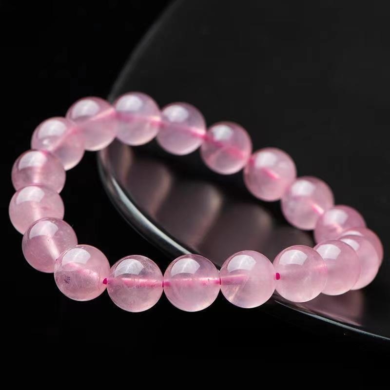 Madagascar Rose Quartz Hibiscus Crystal Bracelet – Pink Light Luxury Gift Beads ~6mm розовый кварц