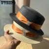 Female Elegant Top Hat French Big Head Circumference Hat Flat Top Straw Hat Seaside Vacation Sun Hat