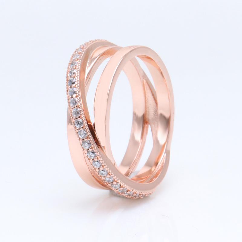 Pan Jia Rose Gold  Pavé Intertwined Three-Ring Wrap for Women - Hollow White Copper Design 50