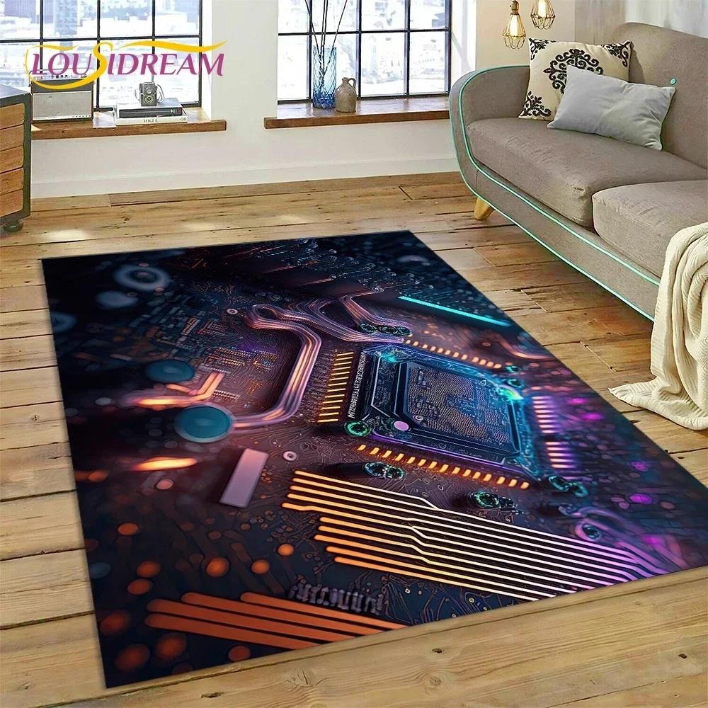 PCB Circuit Board 3D Chip CPU Carpet Rug for Bedroom Living Room Home Sofa Decoration,Children Game Large Decor Floor Mat Gift