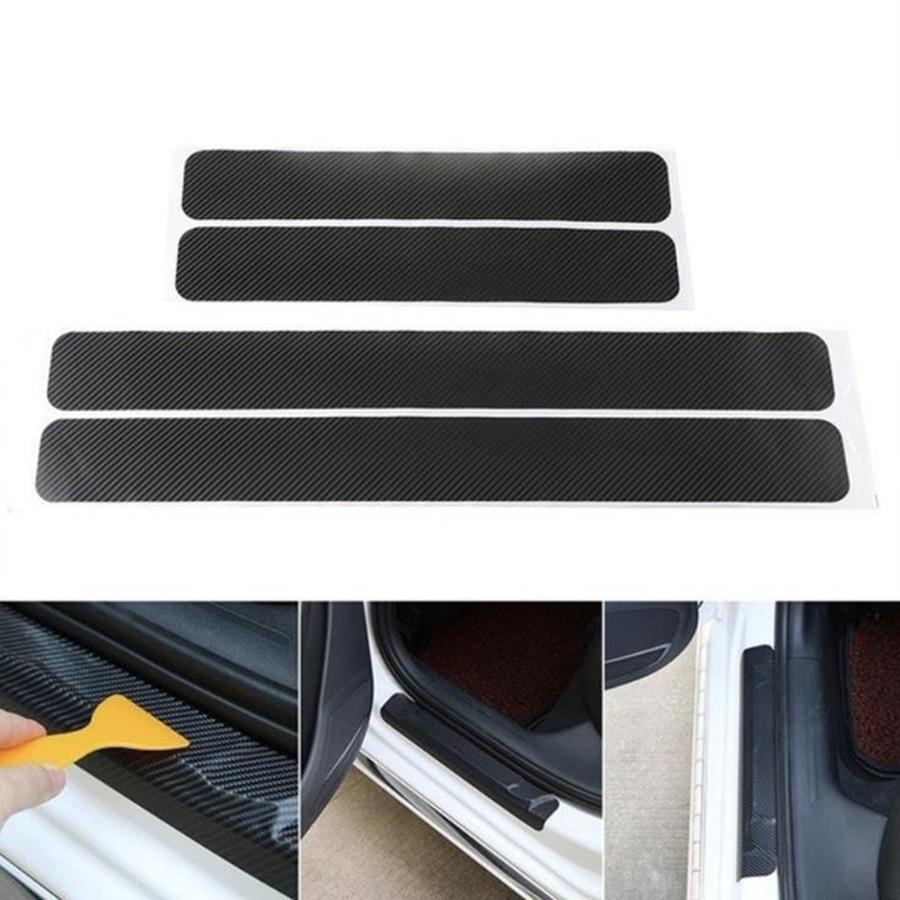 

3D Carbon Fiber Car Door Sill Anti-Kick Protection Sticker Silver Set (4PCS, Includes Scraper)