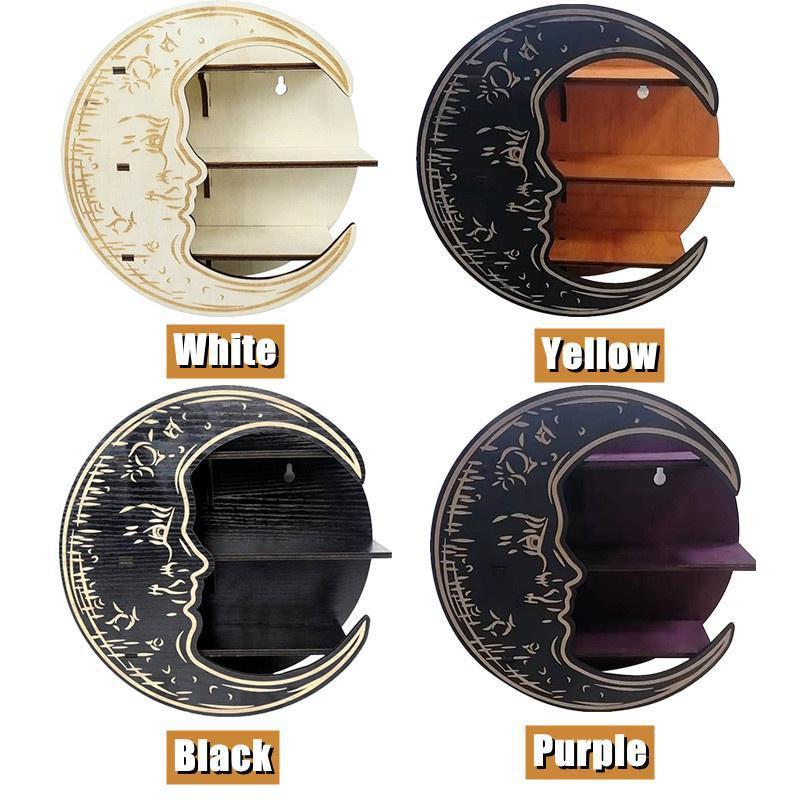 Antyczny, montowany na ścianie kryształowy wyświetlacz Półka w kształcie księżyca Kryształowy stojak, dekoracja ścienna Drewniany stojak Półka na olejki eteryczne Sypialnia