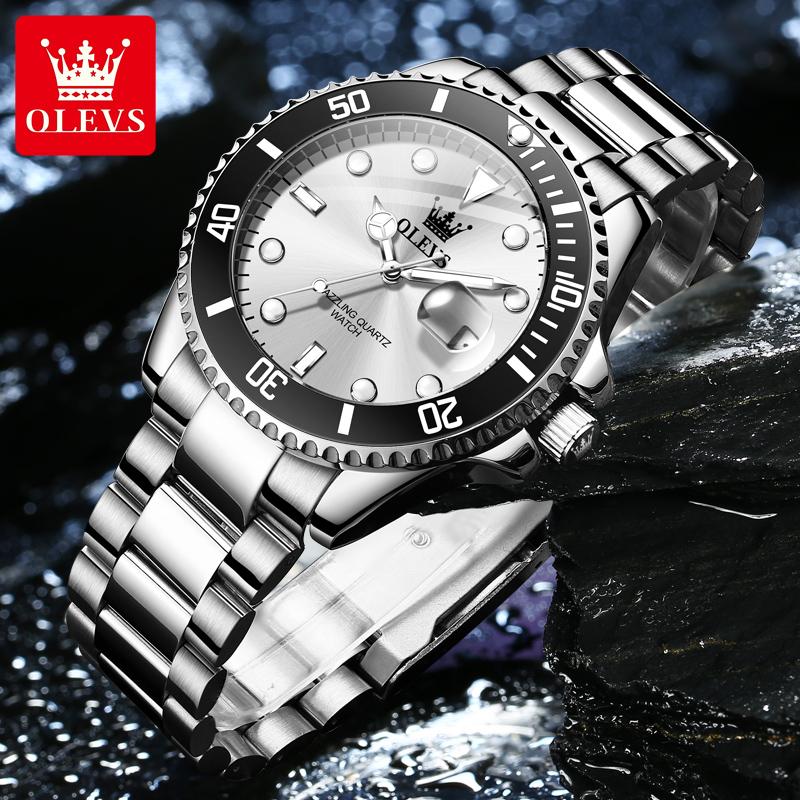 OLEVS New Man Watch Luxury Top Brand One-Way Rotating Outer Ring Design Quartz Watch for Men Auto Date Waterproof Wrist Watches