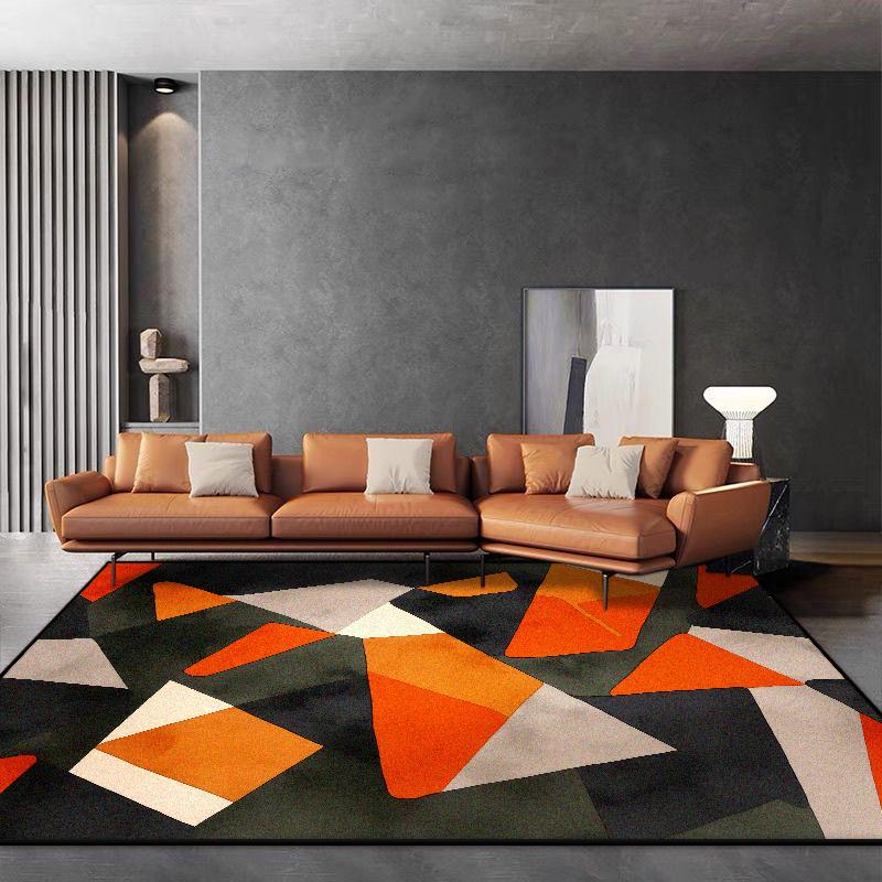 Nordic Orange Carpet for Living Room Light Luxury Geometry Decor Soft Easy Cleaning Rugs for Bedroom Home Large Area Floor Mat