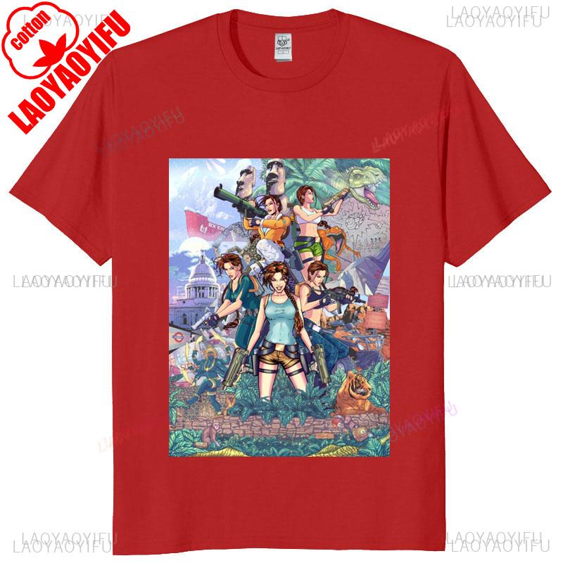 

Casual Tomb Raider Lara Croft Unisex Cotton O Neck Short Sleeve Summer T Shirt Retro Game Fan Daily Top S