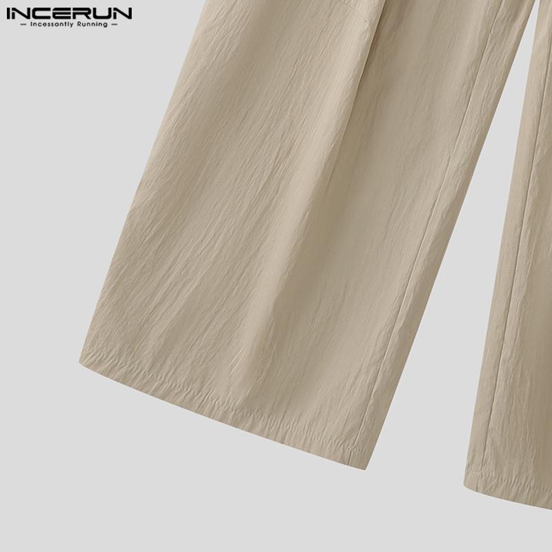 INCERUN Men Zip-up Waist Drape Style Casual Loose Flimsy Wide Legs Pants Long Trousers