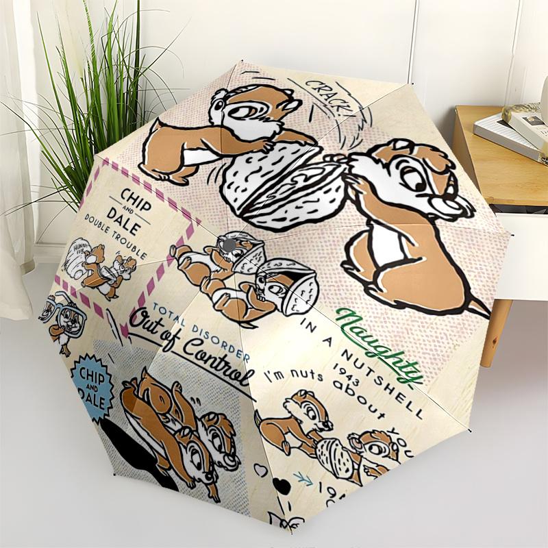 

1pc Twin Chip n Dale Pattern Automatic Umbrella is Fashionable and Good-Looking, a Portable 3-Fold Umbrella, Suitable for Travel and Daily