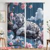 2pcs 2D Flat Printing Curtains Elegant White Tiger Polyester Without Electricity Party Decorations Use for All Occasions
