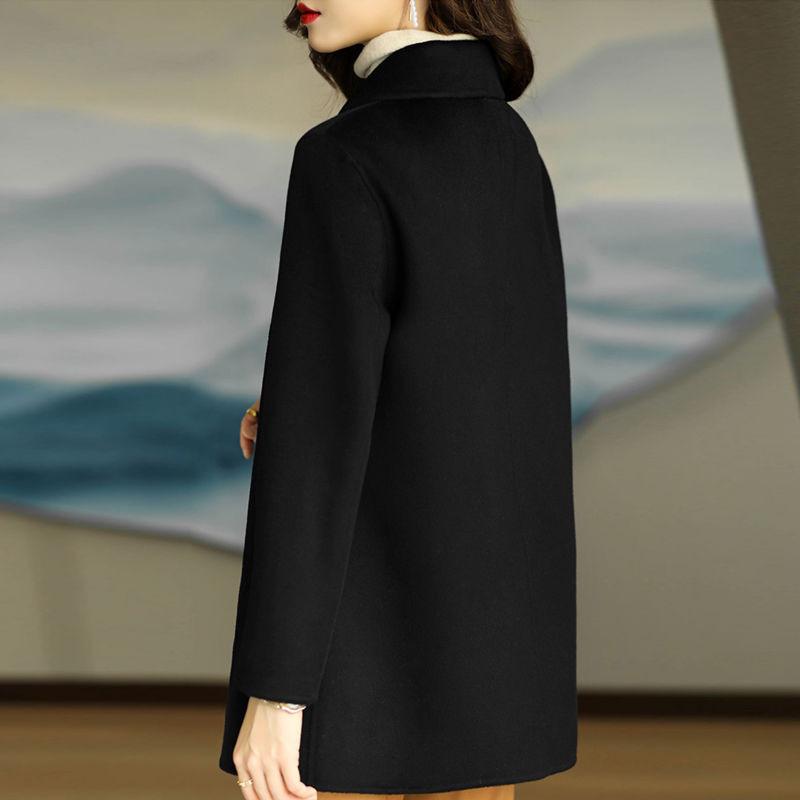 Petite Women's Mid-Length Wool Coat with Doll Collar - Korean Style, Autumn/Winter Collection, Slim Fit.