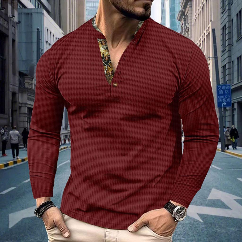 Men's Single Breasted Round Neck Long Sleeved Casual Sports Top
