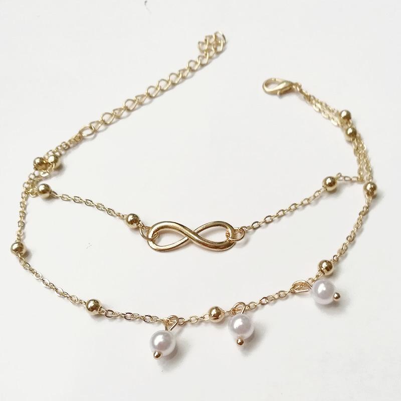 Anklet Jewelry, Pearl 8-character Anklet, Handmade Beaded Double-layer Bracelet, Versatile Jewelry.