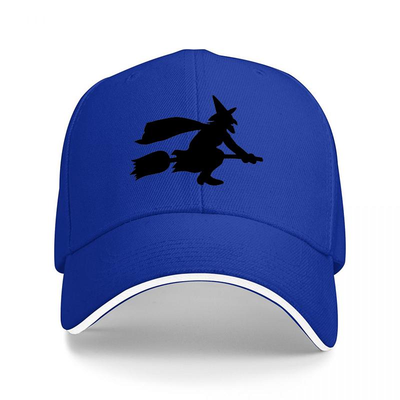 Witch Flying On Broomstick Black Baseball Cap Halloween Magic Theme Design Unisex Adjustable Hat for Adults