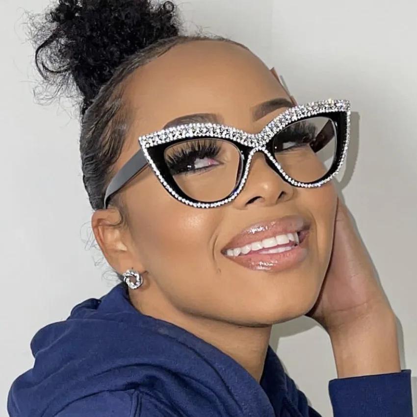 Vintage Sexy Diamond Anti Blue Light Cat Eye Reading Glasses Women Myopia Customize Photochromic Prescription Optical Len Frames