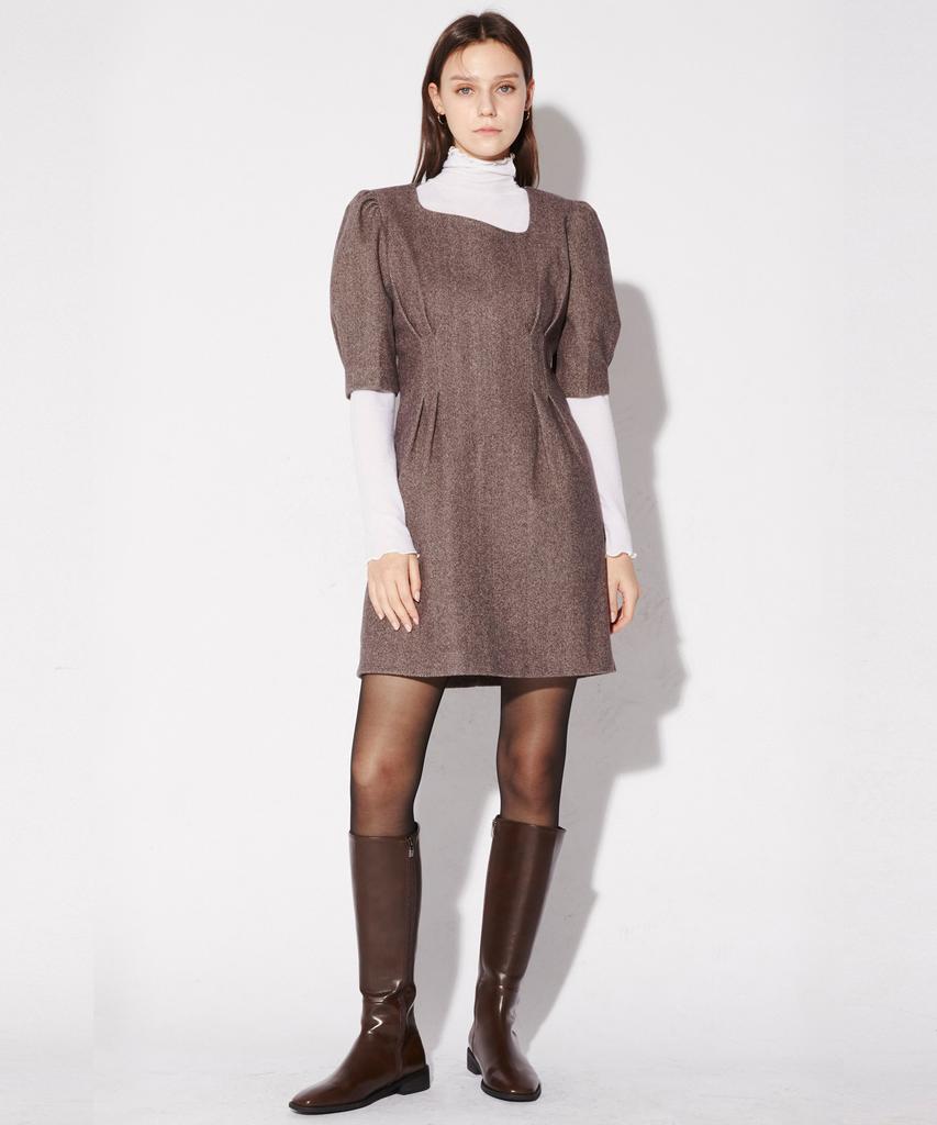 Leusejiem Puff Mini Dress - Brown