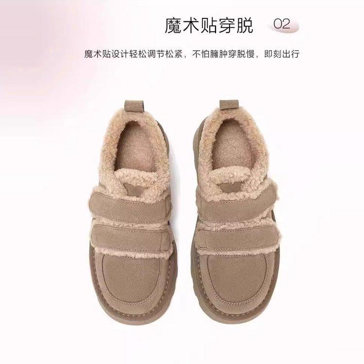 Leather women's shoes winter 2025 new velvet Birkenstock snow boots Velcro short platform boots women's cotton shoes